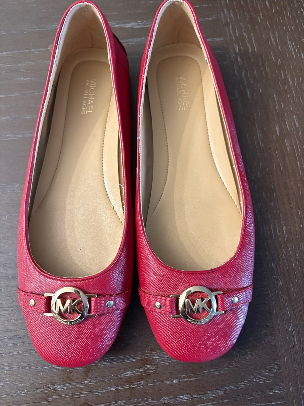 Michael Kors Red Logo Ballet Flats with Gold MK Emblem